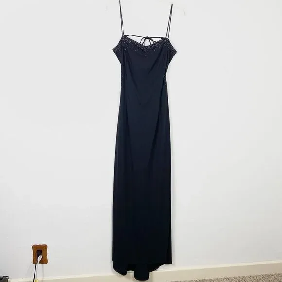 maxi alex evenings dresses Alex Evenings Women's Embellished-Neck Side-Ruched Illusion Dress - Black